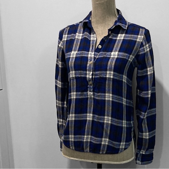 AMERICAN Eagle Blue Plaid Boyfriend Fit Button Down Shirt - Picture 8 of 15